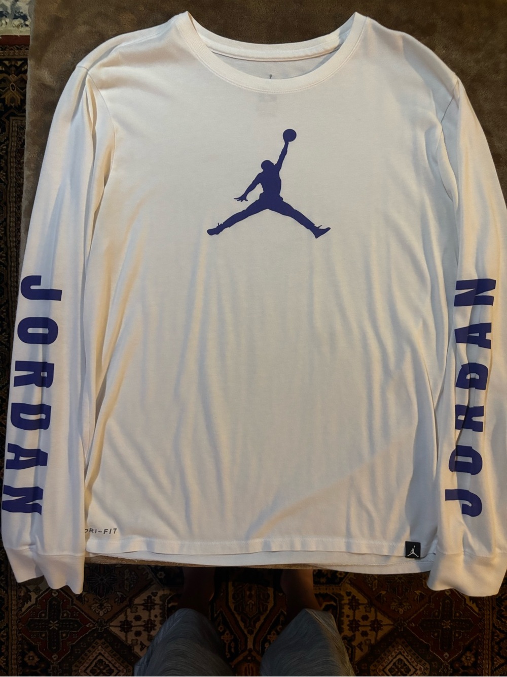Jordan Men's White Long-Sleeve Shirt with Blue Jumpman